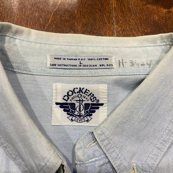 Dockers Vintage 90s Denim Cotton Blue Button Front Shirt Men's Size Large - Picture 6 of 8